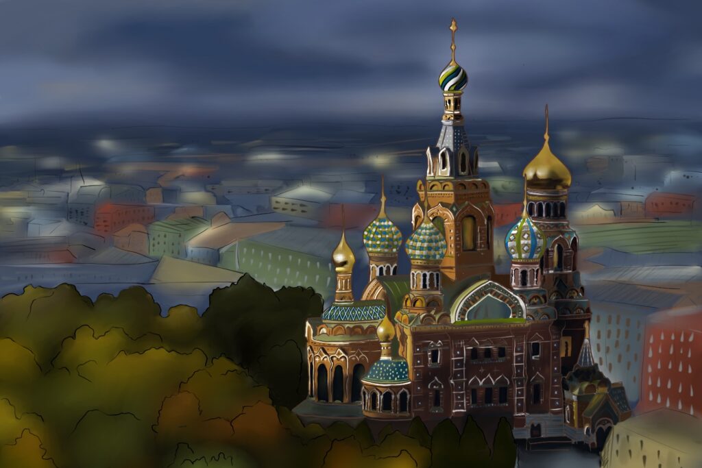 Illustration of architecture of church building in St Petersburg